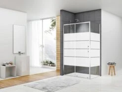 Box Doccia Angolare Arek 100x90 H190 Porta Scorrevole Cristallo 6 Mm Trasparente Serigrafato Con Piatto Doccia Arek Incluso