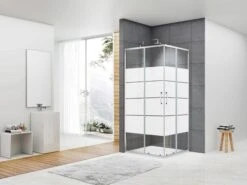 Box Doccia Angolare Arek 70x70 H190 Porte Scorrevoli Cristallo 6 Mm Trasparente Serigrafato Cromo