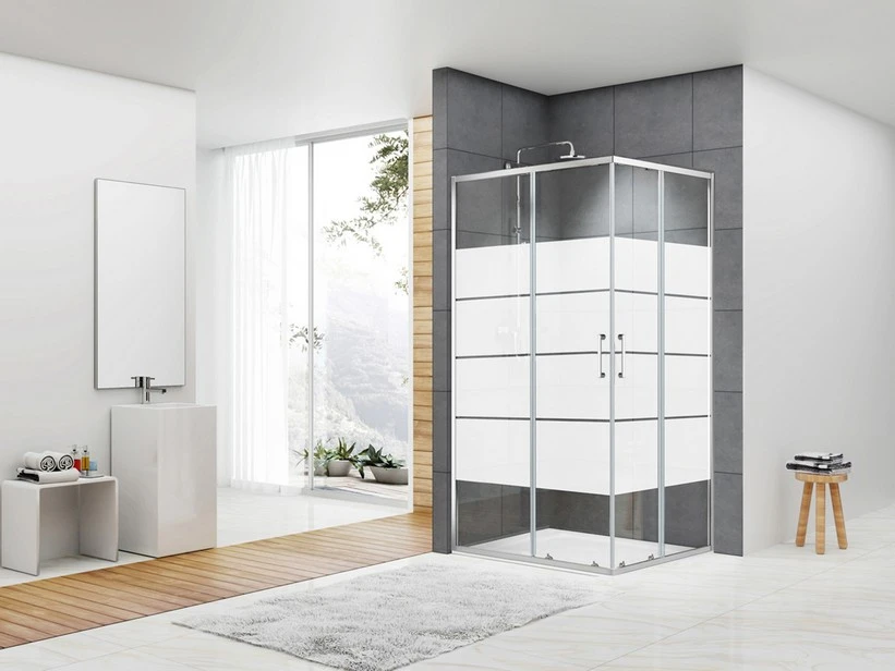 Box Doccia Angolare Arek 70x120 H190 Porte Scorrevoli Cristallo 6 Mm Trasparente Serigrafato Cromo 1 Box Doccia Angolare Arek 70x120 H190 Porte Scorrevoli Cristallo 6 Mm Trasparente Serigrafato Cromo