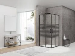 Box Doccia Angolare Arek 90x90 H190 Porte Scorrevoli Cristallo 6 Mm Trasparente Serigrafato Nero Opaco