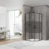 Box Doccia Angolare Semicircolare Arek 80x80 H190 Porte Scorrevoli Cristallo 6 Mm Trasparente Serigrafato Nero Opaco
