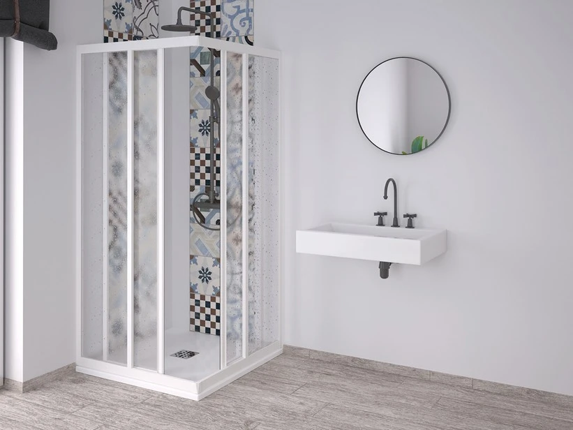 Box Doccia Angolare Skill 2 Ante Scorrevoli 80x80 Cm Acrilico Semitrasparente Effetto Bagnato Bianco Pastello 1 Box Doccia Angolare Skill 2 Ante Scorrevoli 80x80 Cm Acrilico Semitrasparente Effetto Bagnato Bianco Pastello