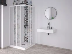 Box Doccia Angolare Skill 2 Ante Scorrevoli 80x100 Cm Acrilico Semitrasparente Effetto Bagnato Bianco Pastello