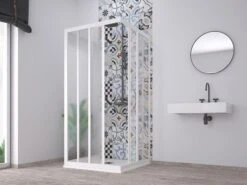 Box Doccia Skill 2 Ante Scorrevoli E Lato Fisso 70x90x70 Cm Acrilico Semitrasparente Effetto Bagnato Bianco Pastello