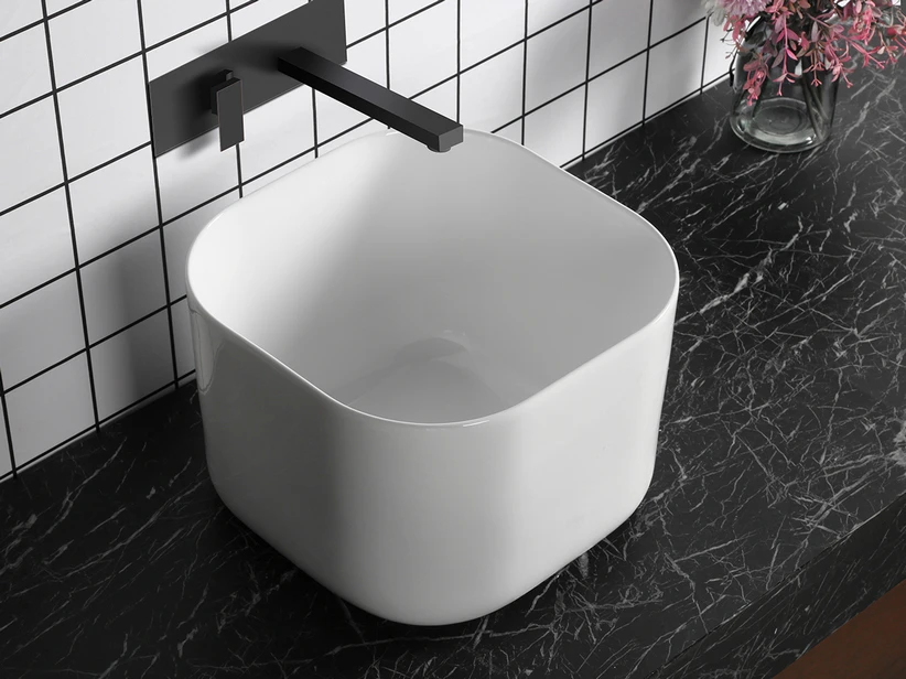 Lavabo Da Appoggio Alto Conca 40,5x40,50 H28 In Ceramica Bianco Lucido 1 Lavabo Da Appoggio Alto Conca 40,5x40,50 H28 In Ceramica Bianco Lucido