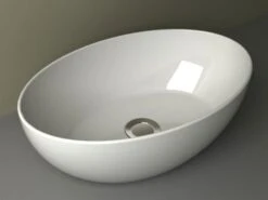 Lavabo Da Appoggio Piuma Ellisse 45X30 H14 In Ceramica Lucido Bianco