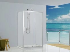 Box Doccia Neptum 100x70x70 H190 Porta Scorrevole E 2 Lati Fissi Cristallo 6 Mm Trasparente Cromato