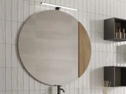 Specchio Bagno OXYGEN Ø 90 Cm. Con Inserto Impiallacciato In Legno Naturale Rovere Nodi