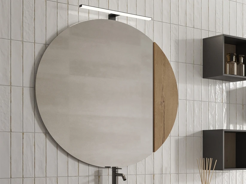 Specchio Bagno OXYGEN Ø 90 Cm. Con Inserto Impiallacciato In Legno Naturale Rovere Nodi 1 Specchio Bagno OXYGEN Ø 90 Cm. Con Inserto Impiallacciato In Legno Naturale Rovere Nodi