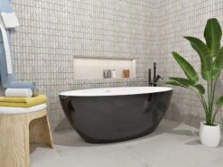 Vasca Freestanding Nemo6 Solid Surface Bicolor 165X80 Bianco Lucido E Nero Base Lucido