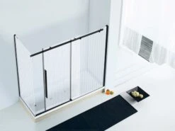 Box Sopravasca Velo Cm 170x70 H150 Porta Scorrevole Destra Cristallo Serigrafato Profili Nero Opaco